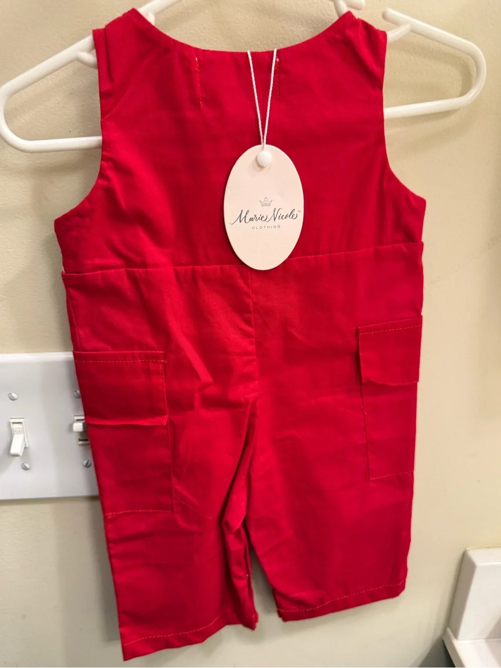 Marie Nicole Red Smocked Cow Overalls 0-3 months